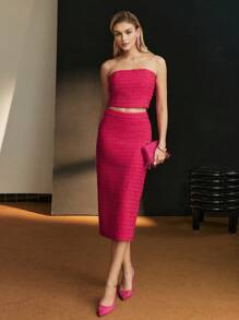 MOTF Soiréza TWEED ELASTIC WAIST PENCIL SKIRT