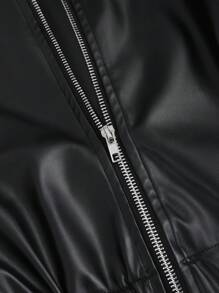 SHEIN x Carly Lawrence SHEIN Unity Women's Solid Color Minimalist Everyday Short Faux Leather Cropped Jacket - Black - View 4