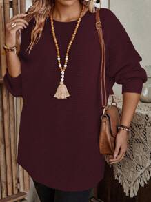 SHEIN CURVE+ 秋冬季大码休闲纯色蝙蝠袖毛衣