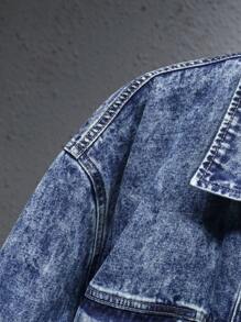 Manfinity Homme Plus Size Men's Light Blue Washed Snow Flower Loose Casual Denim Shirt - Light Wash - View 9
