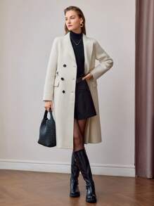 MOTF PREMIUM WOOL PEAK COLLAR FLAP DETAIL PEA OVERCOAT