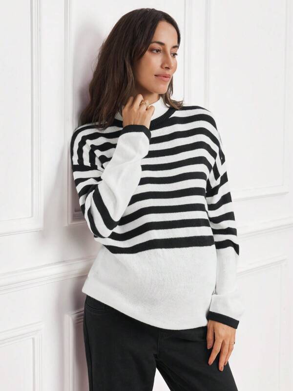 SHEIN Maternity Long Sleeve Turtleneck Knitted Sweater, Warm For Pregnant Women In Autumn, For Winter