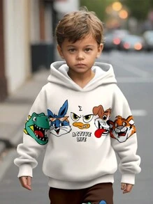 SHEIN Leap Crew Bộ 2 quần nỉ và áo hoodie in hình thỏ hoạt hình rộng rãi cho bé trai, áo hoodie chui đầu dáng rộng cho bé trai mặc dạo phố mùa thu/đông - Nhiều màu - Xem 2