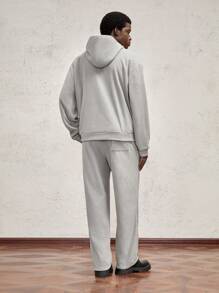AKNOTIC Business Casual 2 Peças/Conjunto Moletom E Calça Casuais Justos E Soltos Com Capuz Para Homens, Cinza Com Etiqueta Impressa E Bloco De Cores