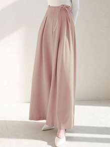 DAZY Women's Solid Color Wide Leg Pants With Tie Waist - Pink - View 4