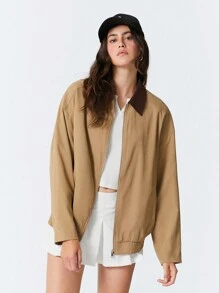 Easelle Chaqueta de trabajo con estilo de contraste en color caqui - Caqui - Ver 4