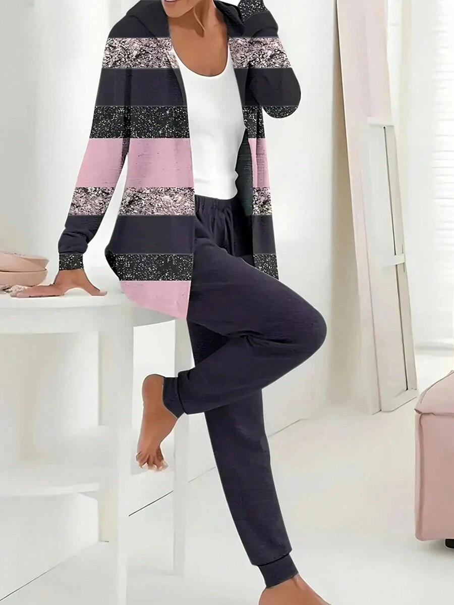 INAWLY 2 bộ áo hoodie dài tay trơn và quần thường ngày cho nữ - Nhiều màu - Xem 1