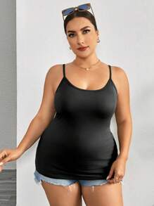 SHEIN Essnce 2 Confezioni di Canotte Nere Lunghe Casual e Versatili, Comode, Adatte a Tutte le Stagioni, per Donne Taglie Forti - nero - Visualizzare 7