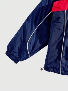 Manfinity VCAY Plus Size Men's Casual Patchwork Raglan Sleeve Loose Fit Hooded Jacket, Winter Coats