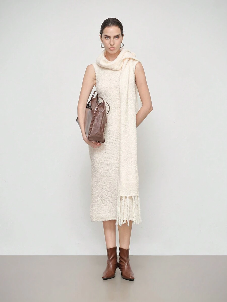 SHEIN Clasi Sleeveless Solid Color Minimalist Long Sweater Dress, Casual Everyday Wear - Apricot - View 1