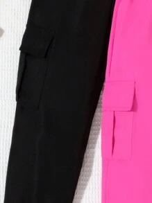 Sparklyn 2pcs/Set Tween Girls Solid Color Elastic Waist Cargo Pocket Loose Casual Jogger Pants Chic Outfits For Autumn/Winter