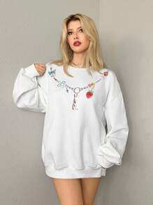 Sweetina Oversized Cartoon Print Thermal Lined Sweatshirt For Women