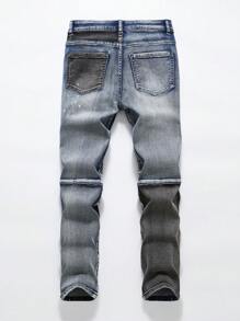 TWEEN Boy Retro Street Hip Hop Style Distressed Color Block Stretch Jeans