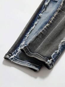 TWEEN Boy Retro Street Hip Hop Style Distressed Color Block Stretch Jeans