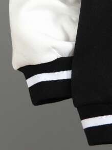 SHEIN Bộ 2 món/Bộ quần áo thể thao dài tay cổ bẻ rộng rãi phong cách Varsity cho bé trai, thiết kế khối màu đen và trắng, bo chun ở cổ tay và cạp quần tạo sự thoải mái - màu đen - Xem 4