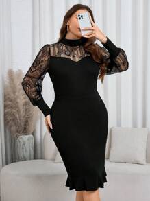 Reflora Damen-Top in großen Größen für den Alltag, elegant, mit langen Ärmeln und Spitze, für Herbst - Schwarz - Übersicht 6
