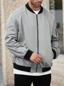 Manfinity CasualCool Chaqueta casual con cierre de cremallera y bloques de color para hombre de talla grande