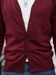 Manfinity CityGents Męski, swobodny, świąteczny, prosty, otwarty kardigan - Burgund - Zobacz 6