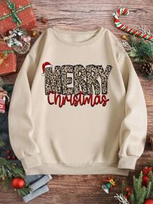 INAWLY Apricot "Fröhliche Weihnachten" Leoparden-Muster Pullover in Große Größen für Frauen, für Winter Pullover Herbst - Aprikosenfarben - Übersicht 5