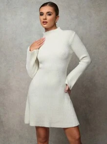 SHEIN BAE 女士毛衣连衣裙镂空服装感恩节女装白色女士毛衣连衣裙高领毛衣冬装秋季女装圣诞毛衣毛衣连衣裙圣诞女装冬季保暖贴肤柔软加厚毛衣