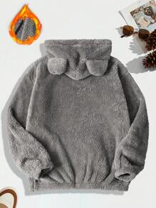 Manfinity Hypemode Men's 3d Ear Hooded Long Sleeve Fleece Pullover - Grey - View 2