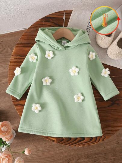 SHEIN Vintaside Kids 女婴冬季花卉连帽公主裙