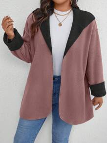 SHEIN LUNE Plus Size Solid Color Patchwork Long Sleeve Simple Jacket, Casual Everyday Wear - Multicolor - View 5