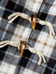 SHEIN Baby Boy Classic Black & White Plaid Hooded Cardigan Jacket, Warm Flannel Fabric, Suitable For Autumn And Winter - Black - View 5