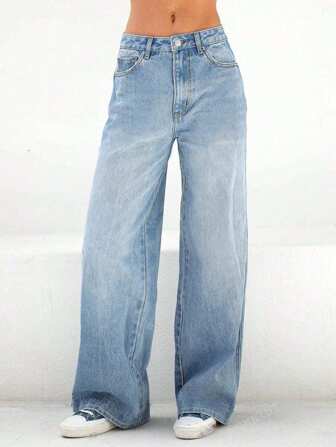 Women Vintage Straight Loose Fit Denim Jeans