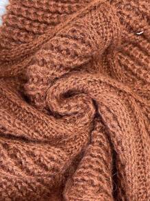EMERY ROSE Plus Size Turtleneck Long Sleeve Textured Contrast Design Casual Comfortable Pullover Sweater, For Winter Knit Pullover Fall - Brown - View 4