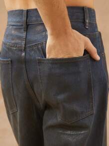 Men Premium Cotton Denim Dark Coated Straight Leg Jeans