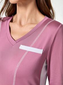 TaskEZ Contrast Color V-Neck Long Sleeve Top And Pocket Pants Casual Uniform Scrub Set