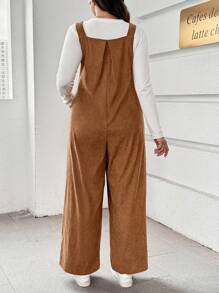 SHEIN Essnce 大码女士镂空服装感恩节女装秋装万圣节女装秋装曲线万圣节女装女士健身服秋冬秋季女装时尚休闲通勤南瓜色卡其色长款连体背带裤带口袋 - 卡其色 - 查看 2