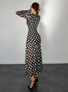 Aloruh Autumn/Winter New Polka Dot Print Long Dress For Women Hollowed Costumes Thanksgiving Women Outfit Women Dresses Business Casual Women Winter Clothes Winter Women Dress Black Homecoming Dress Elegant Dress Christmas Women Dress Elegant Women Dresses Sexy Dress Cat Woman Costume Fall Women Clothes Dress Mermaid Costume Fairy Costume Dress Sexy Black Dress Halloween Costumes Adults Black Long Sleeve Dress Fall Women Mermaid Animal Print Dress,Polka Dot Dress