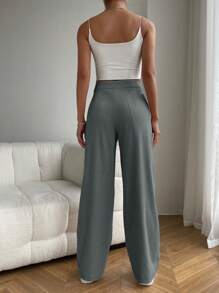 SHEIN EZwear Women's Solid Color Pocket Simple Casual Long Pants