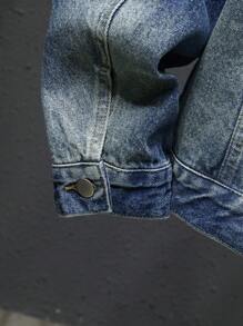 Manfinity Homme Plus Size Men's Vintage Washed Mid-Blue Casual Denim Jacket - Teal Blue - View 5