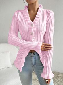 Celisse 女士优雅修身荷叶边针织开衫