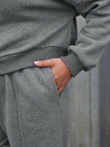 Easura 2 件大码休闲前拉链上衣和抽绳裤套装 - 深灰色 - 查看 9