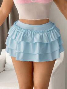 Sweetina Women's Solid Color Low Waist Super Short Cake Layered Big Bow Skirt - Baby Blue - View 2