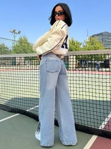 EURMUSE WOMEN WIDE LEG LOW WAIST JEANS - Medium Wash - View 2