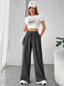 Muchica Women's Elastic Waist Loose Wide Leg Sweatpants, Casual Sports, Autumn