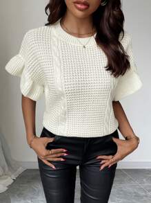 EMERY ROSE 女式纯色圆领宽松休闲毛衣背心，秋冬 - 米色 - 查看 6