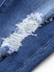 Young Girls All-Match Ripped Distressed Washed Denim Jeans - Dark Wash - View 6