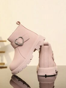 新款圆头儿童靴子休闲复古平底女童短靴防滑耐磨中大童鞋女童学生朋克靴 - 粉色 - 查看 2
