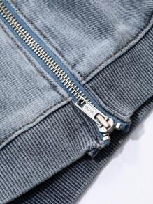 FRIFUL 女士秋季休闲牛仔宽松圆领落肩长袖口袋衬衫，秋季女装 - 藍色 - 查看 8