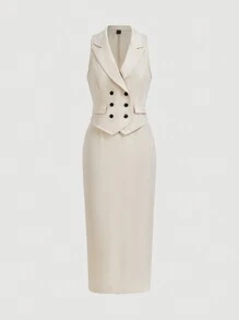 SHEIN Privé Femmes Set de 2 pièces : Débardeur gris et jupe longue - Nude - Voir 1