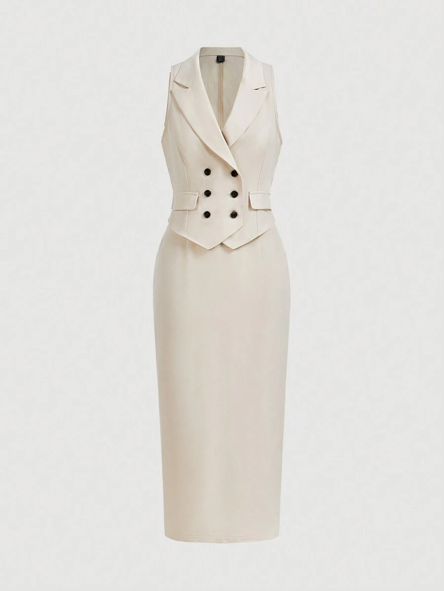 SHEIN Privé Femmes Set de 2 pièces : Débardeur gris et jupe longue - Nude - Voir 1