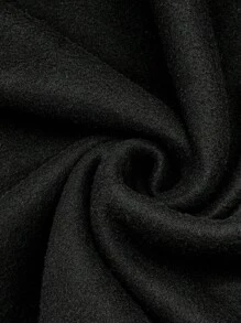 SHEIN LUNE 大码休闲纯色斜口袋开衩下摆宽松连帽连衣裙长款女装 - 黑色 - 查看 8