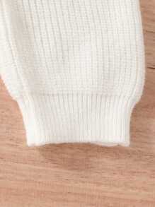 SHEIN Bộ đồ liền thân thêu chữ tối giản Ins, quần yếm dệt kim màu trắng ấm áp đa năng thời trang giản dị - trắng - Xem 4