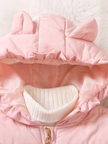 SHEIN Áo khoác vest có đệm cho cô gái trẻ có mũ trùm tai 3D, mặt hàng này có lớp lót bông 1600, thiết kế ấm áp và ấm cúng, mũ trùm tai 3D đáng yêu, thích hợp để mặc hàng ngày, hàng mới về mùa đông - Hồng - Xem 3